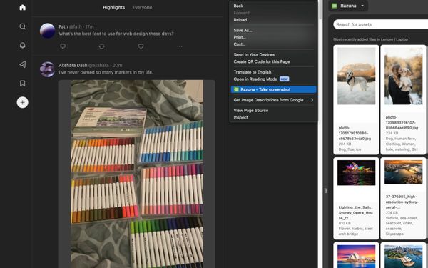 Razuna - Browser Extension side panel